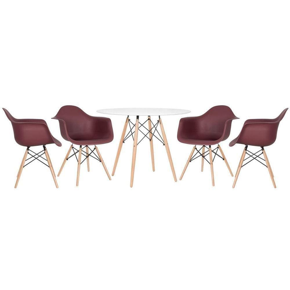 Mesa Redonda Eames 100 Cm Branco + 4 Cadeiras Eiffel Daw Marrom Marrom