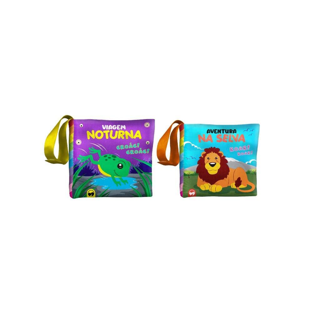 Kit Livro Pano Fofo Banho Animal Noturno Selva Bebe Feliz