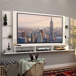 Painel p/ TV 65" c/ prateleiras vidro Braga Plus Multimóveis