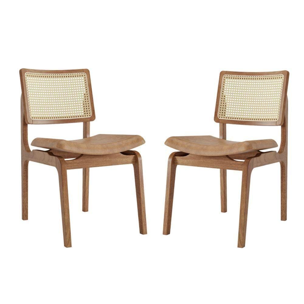 Kit 2 Cadeira De Jantar Estofada Em Madeira Encosto Ratam