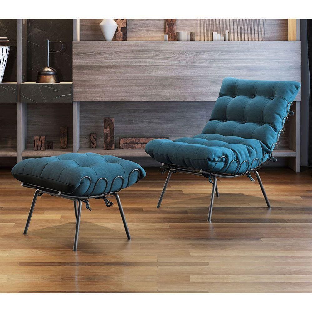Poltrona E Puff M07 Estrutura Em Ferro Mais Decor Preto/azul