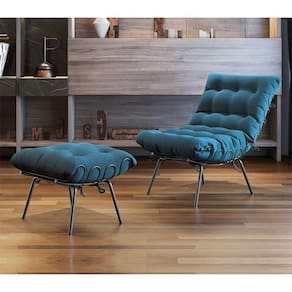 Poltrona E Puff M07 Estrutura Em Ferro Mais Decor Preto/azul