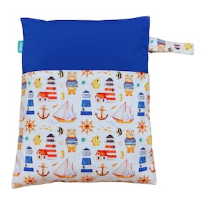 Saco Impermeável Grande Organizador Fralda Roupa Suja Limpa - Ursinho Náutico Azul