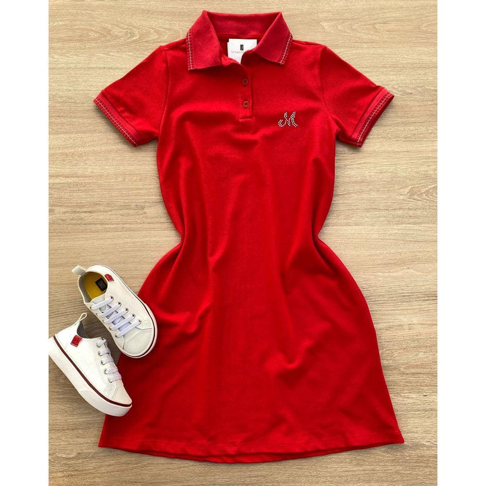 Vestido Infantil Feminino Piquet Confort Gola Polo Vermelho