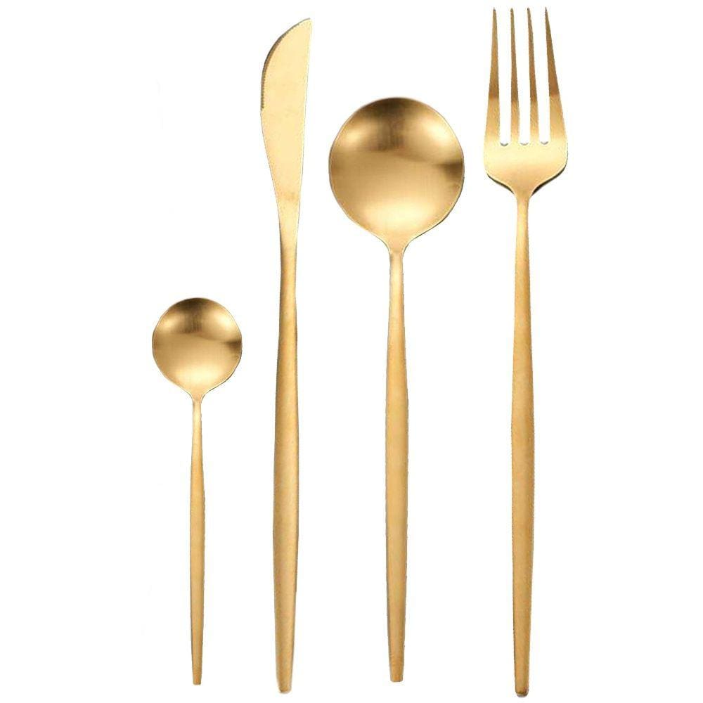 Jogo de Talher Talheres Dourado em Inox 4 Peças Luxo