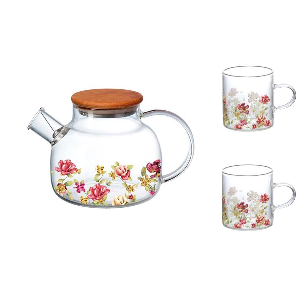Kit para Chá Café Chaleira Vai ao Fogo 1L e 2 Canecas 125ml