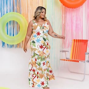 Vestido Plus Size Feminino Estampado Longo 0426