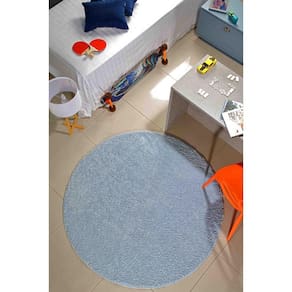 Tapete Redondo Antiderrapante Pelo Médio 1,50m Azul Bebê