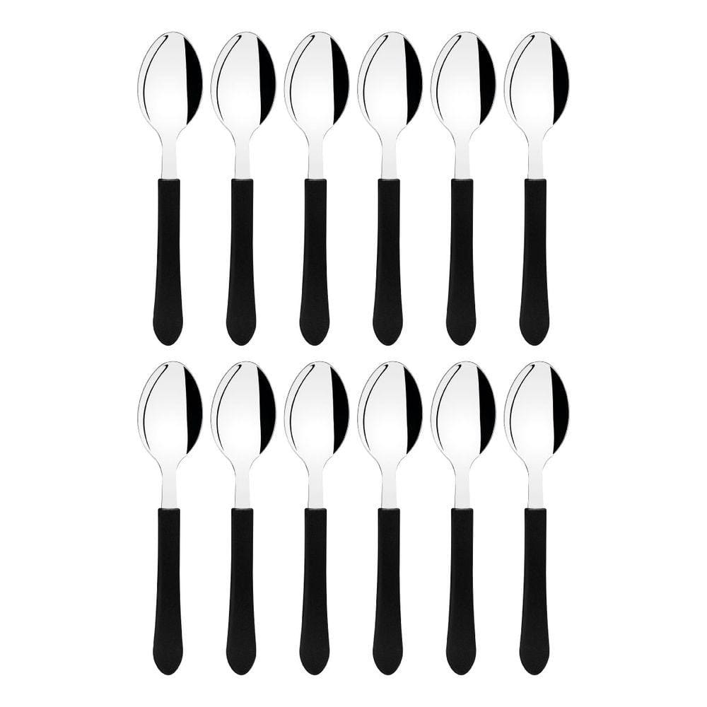 Kit 12 Colher de Mesa Tramontina Leme Inox Cabo Preto