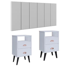 Cabeceira Modular Painel Cama Box Casal Queen 1,60 Júlia Jogo Quarto 2 Mesinhas Gavetas Multiuso Vintage Classic New - Branco - RPM
