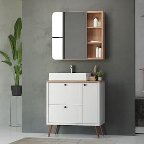 Gabinete com Pés Para Banheiro com 01 Armário com Cuba Madri Branco/Tauari