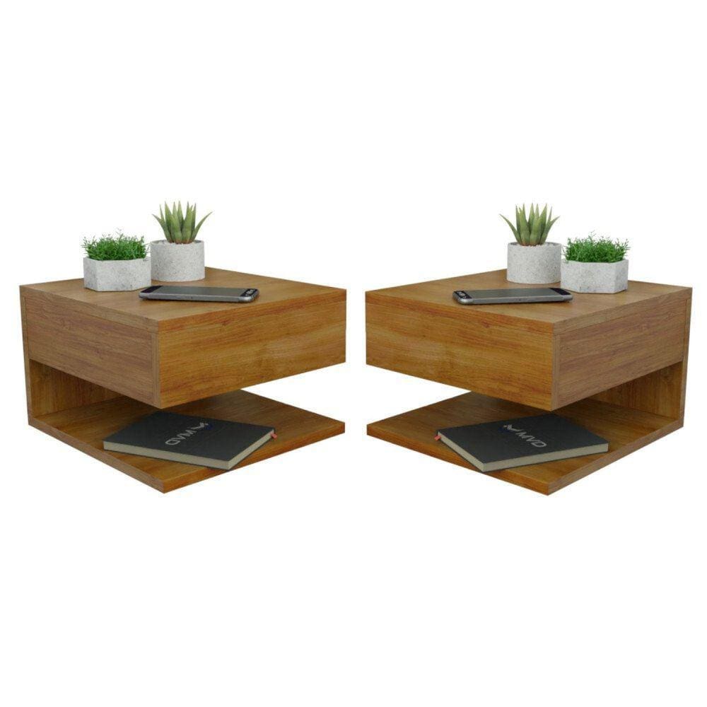 Kit 2 Mesas de Cabeceira Suspensa 1 Gaveta Superior Freijó