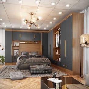 Quarto Modulado Casal Completo 6 Peças 6 Portas 5 Gavetas Com Maleiro Smart Plus Cinamomo/Cinza