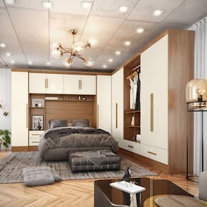 Quarto Modulado Casal Completo 6 Peças 6 Portas 5 Gavetas Com Maleiro Smart Plus Cinamomo Off/White