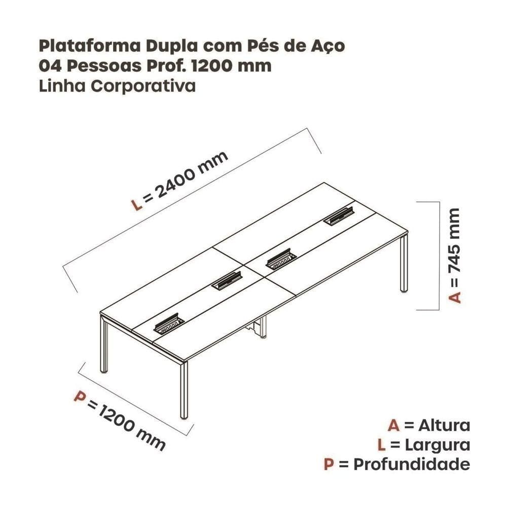 Mesa de Plataforma dupla para 4 Pessoas Corporativa 120X120/4P PDC12/12/4P Escalate/Grafito