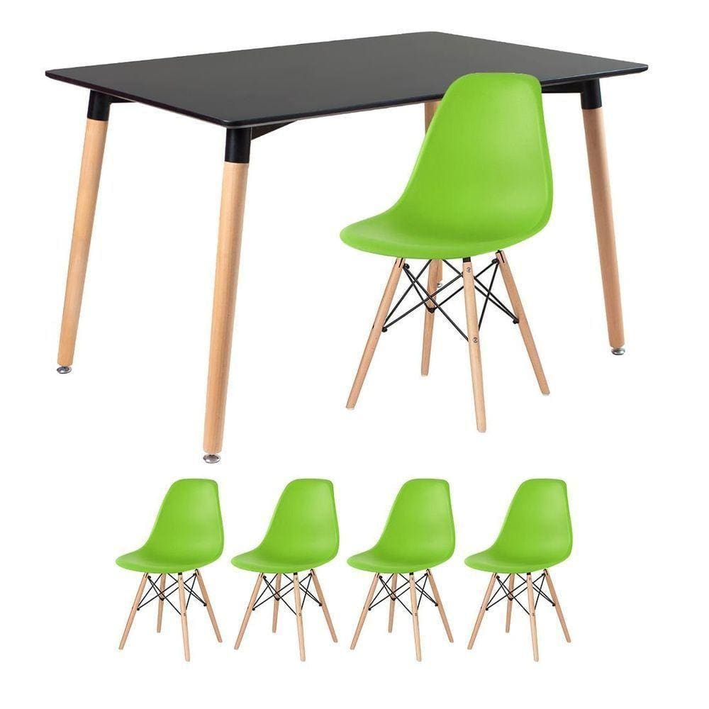 Mesa De Jantar Retangular Eames 80 X 120 Cm Preto + 4 Cadeiras Eiffel Dsw Verde Claro