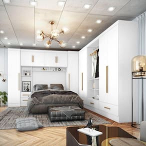 Quarto Modulado Casal Completo 6 Peças 6 Portas 5 Gavetas Com Maleiro Smart Plus Branco