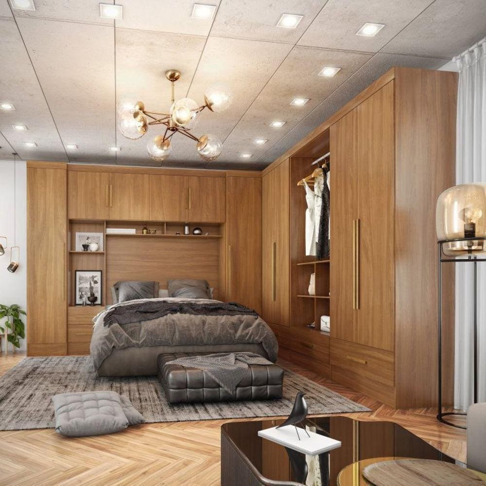 Quarto Modulado Casal Completo 6 Peças 6 Portas 5 Gavetas Com Maleiro Smart Plus Cinamomo