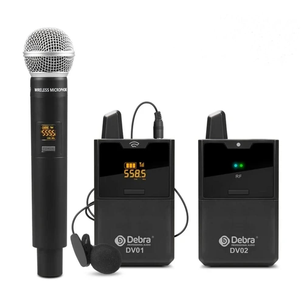 Microfone Duplo De Mão E Lapela Com Monitor de áudio