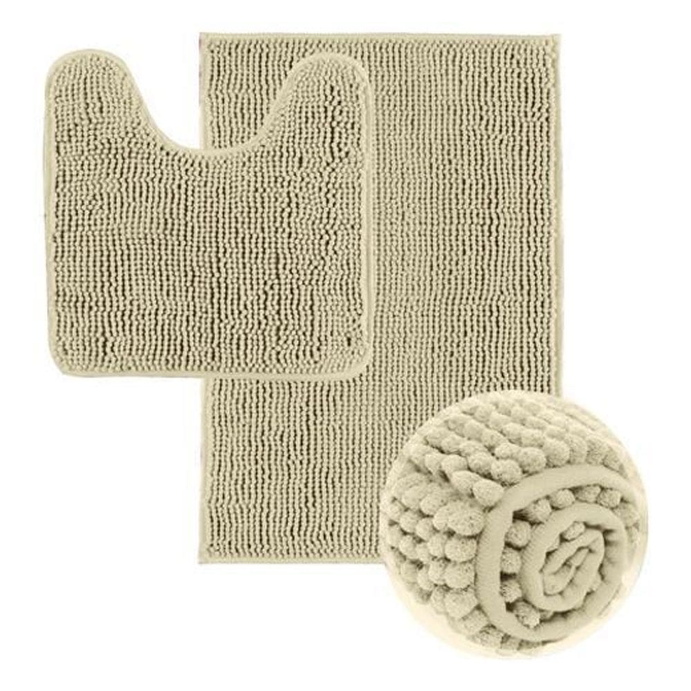 Jogo Tapete De Banheiro Macarrão 2 Peças - Cáqui