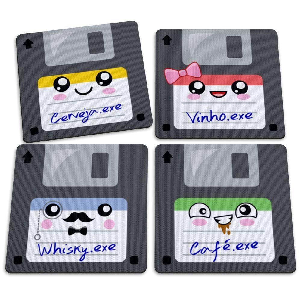 Jogo De Porta Copos Floppy Disk Disquetes Bebidas - 4 Peças