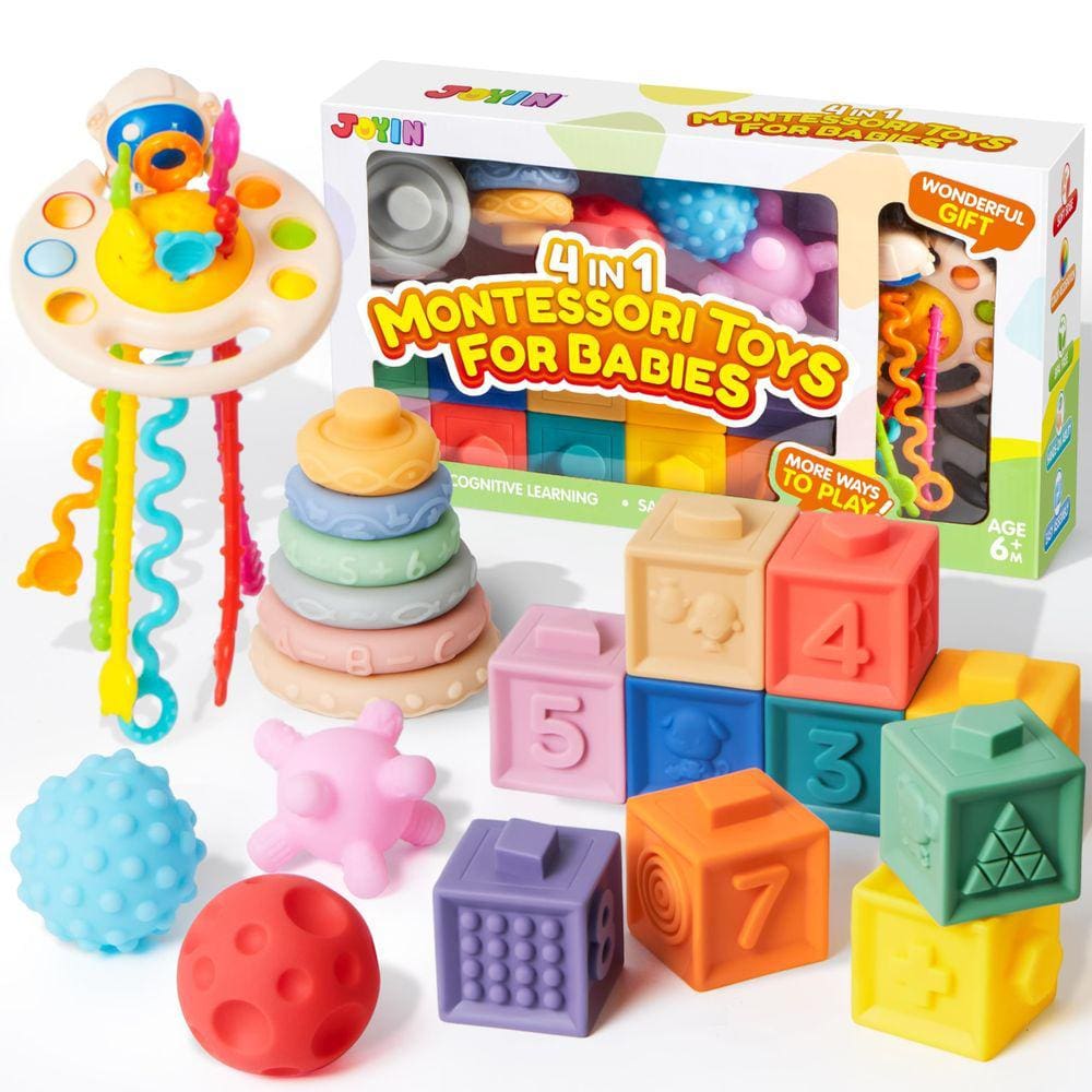 Conjunto de brinquedos para bebês JOYIN Montessori 0-3-6-12 meses com suporte empilhável