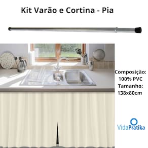 KIT cortina PIA + Varão em aluminio 90cm até 140cm - bege