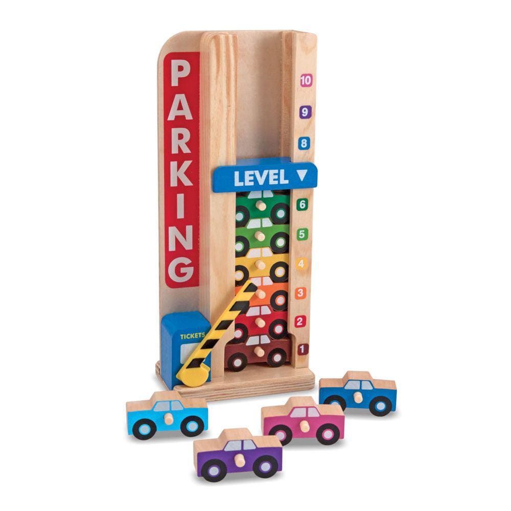 Garagem de estacionamento de brinquedos Melissa & Doug Stack & Count com 10 carros
