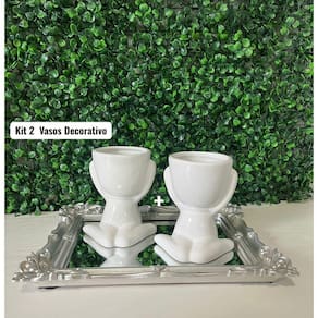 Conjunto de 2 Vasos em Porcelana Para Planta 11,3x10cm Decoração de Ambiente