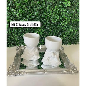 Kit 2 Vasos em Porcelana Orando, Para Planta 19x10cm Decoração de Ambiente