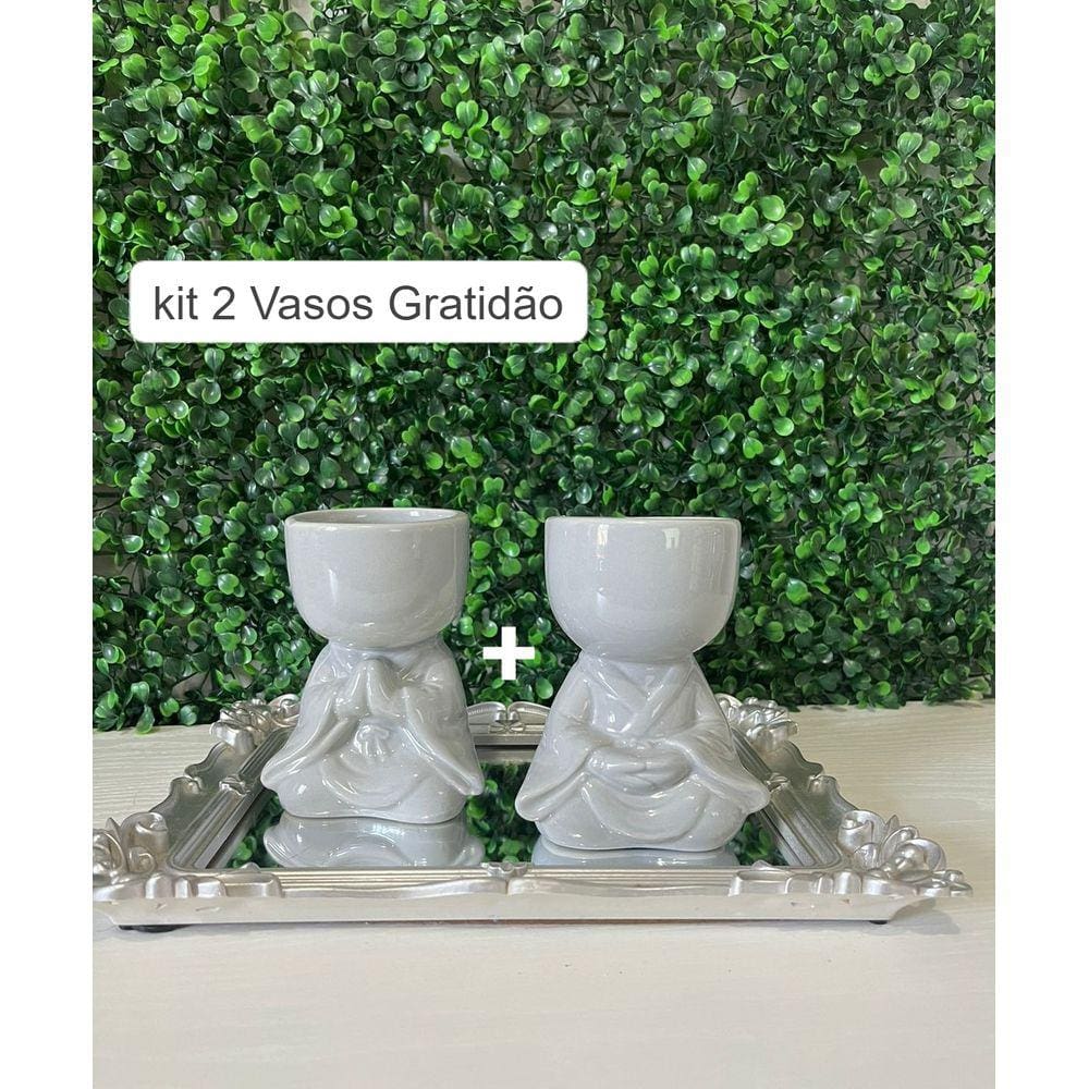 Kit 2 Vasos em Porcelana Orando, Para Planta 19x10cm Decoração de Ambiente