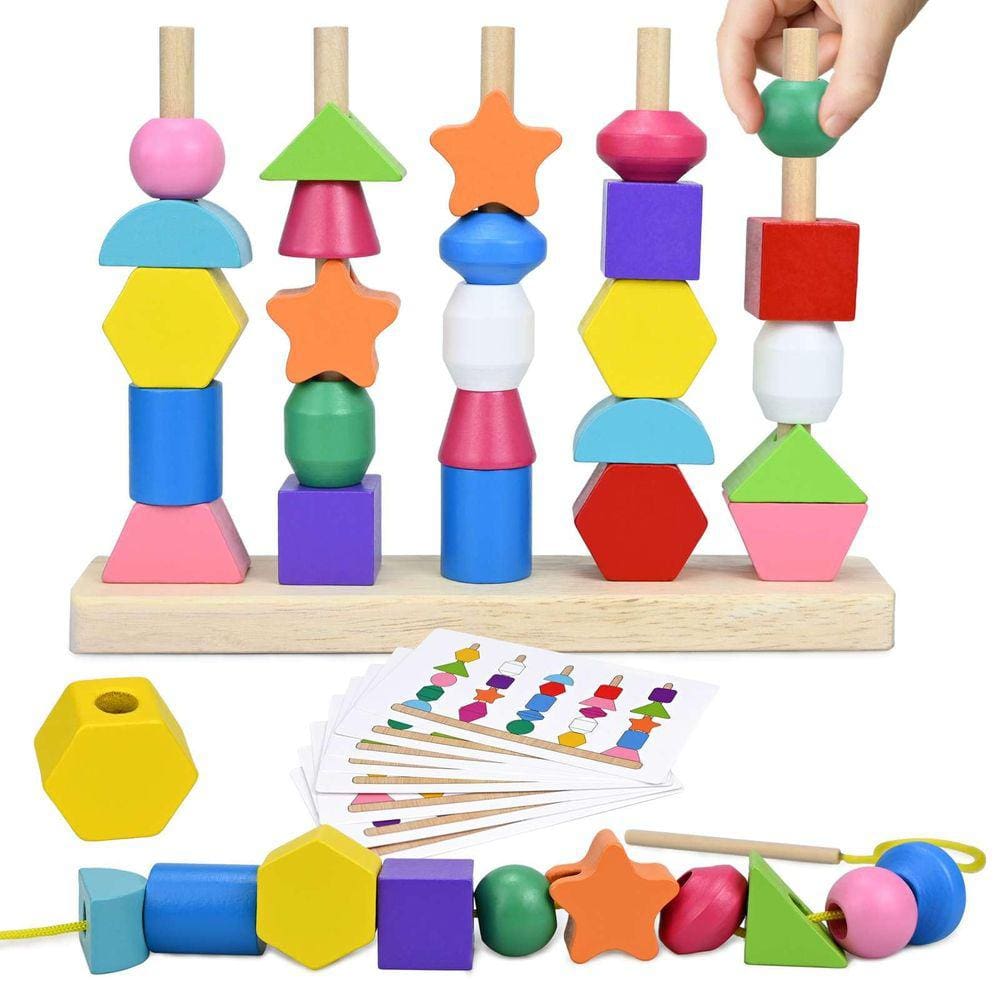 Miçangas de cadarço de madeira Montessori Toys COLEGRY para 3-6 anos