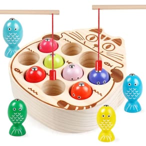 Jogo de pesca NAODONGLI Wooden Magnetic para crianças de 1 a 3 anos