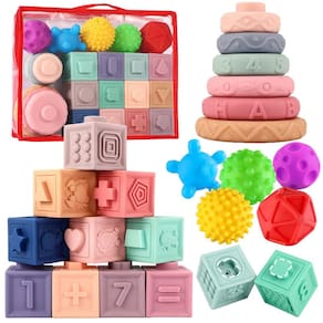 Brinquedos empilháveis Montessori para bebês Blstliebzb de 6 a 12 meses com bolsa