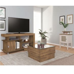 Conjunto Sala de Estar Rack para TV até 42 Pol Royal com Mesa de Centro e Mesa de Apoio Memphis Amêndoa/Off White