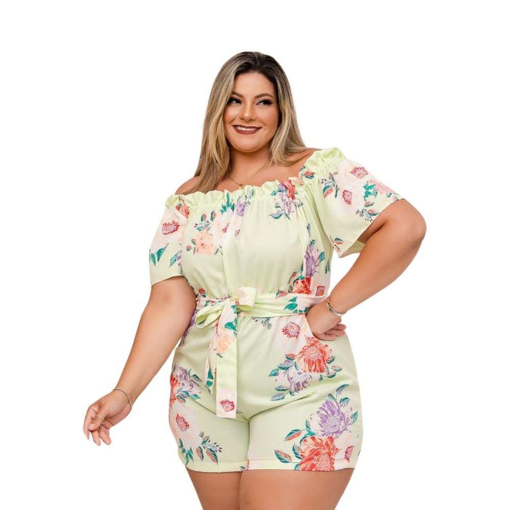 Macaquinho Plus Size Feminino Curto Estampado com Faixa 0423