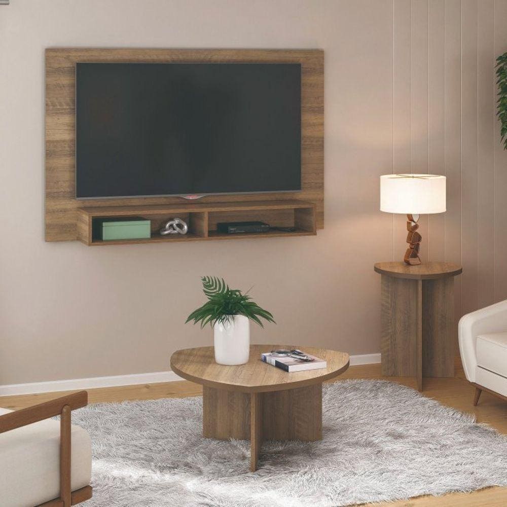 Sala de Estar Completa com Painel para TV até 42 Pol com Mesa de Centro e Mesa Lateral Delta Oval Pinho
