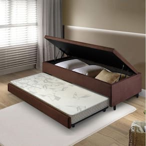 Bicama com Baú Viúva Reforçado 120x203 Cm em Suede Marrom