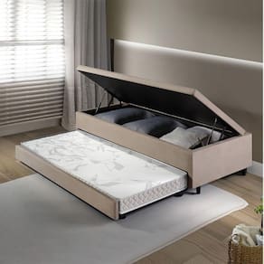 Bicama com Baú Viúva Reforçado 120x203 Cm em Suede Bege
