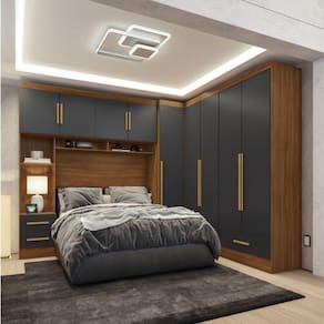 Quarto Modulado Casal Completo 4 Peças 5 Portas 4 Gavetas Com Maleiro Smart Plus Cinamomo/Cinza