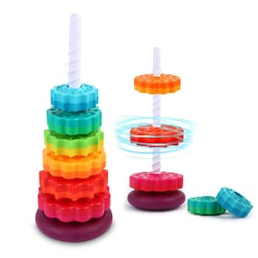 Brinquedo giratório empilhável LMTNNB Rainbow Tower para crianças de 1 a 3 anos