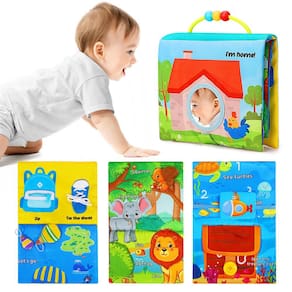 Brinquedo para livros para bebês URMYWO de 0 a 18 meses com Mirror Squeaky Sounds