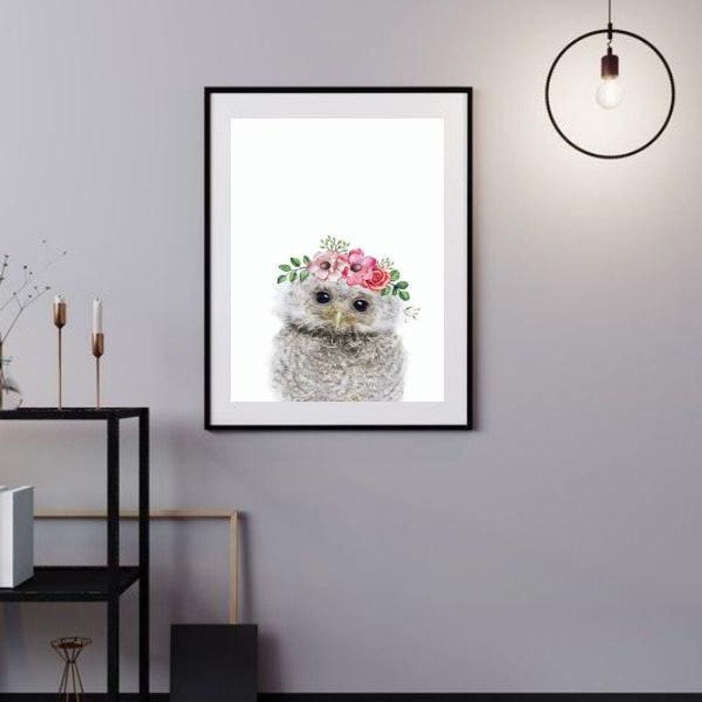 Quadro Corujinha Baby - Flores - 60X48 Cm
