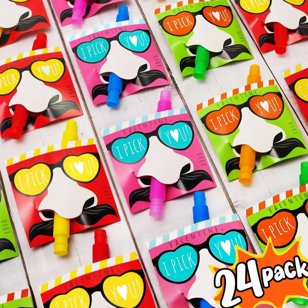 Conjunto de cartões de Dia dos Namorados + Pop Tubes para crianças - 24 cartões