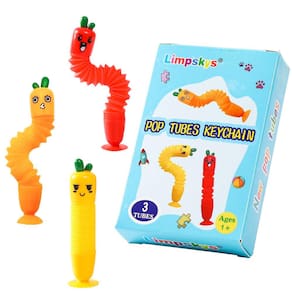 Pacote com 3 brinquedos de cenoura Suction Cup pop Tube para crianças de 1 a 12 anos