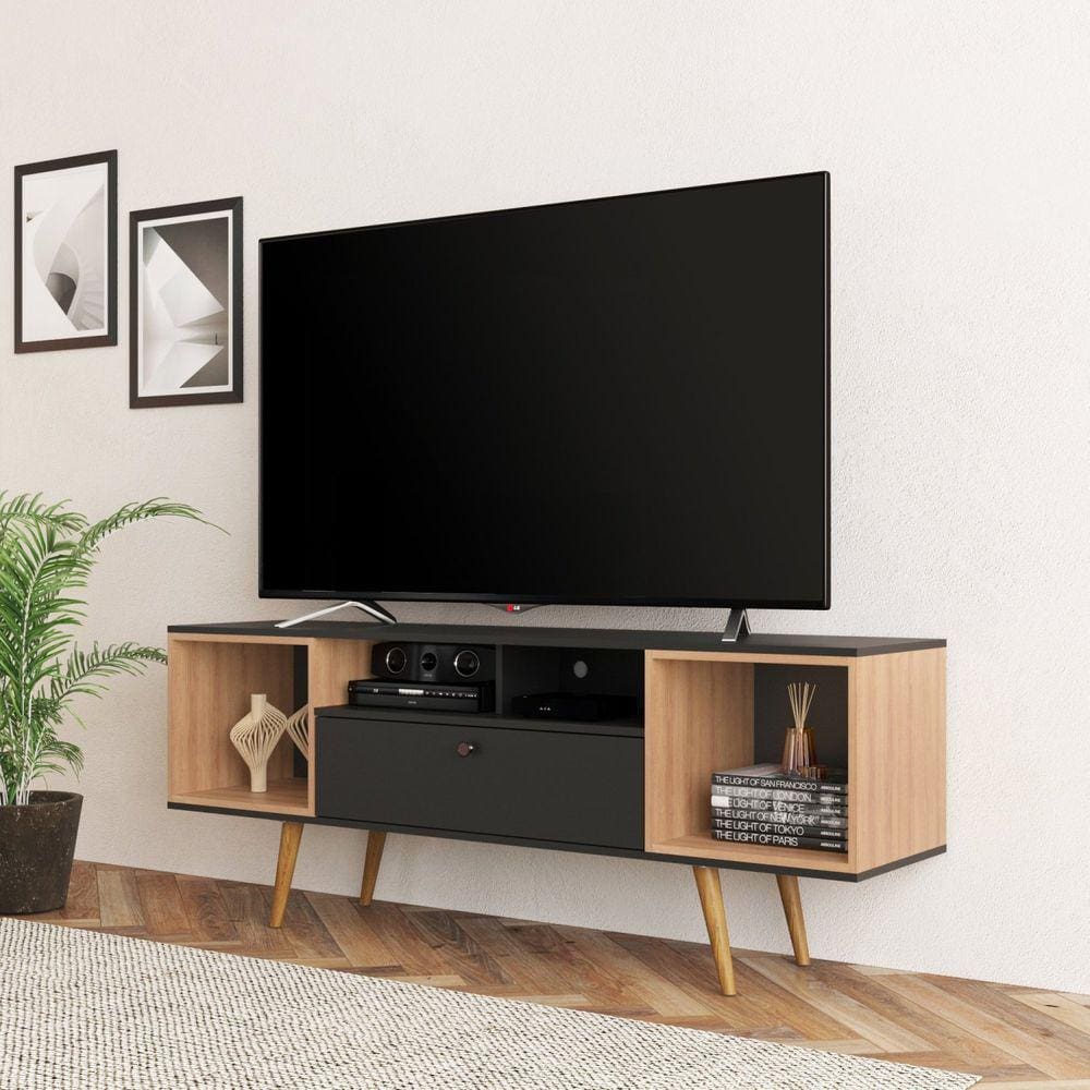 Rack para Sala de Estar 160cm R1488 Amêndoa/Preto