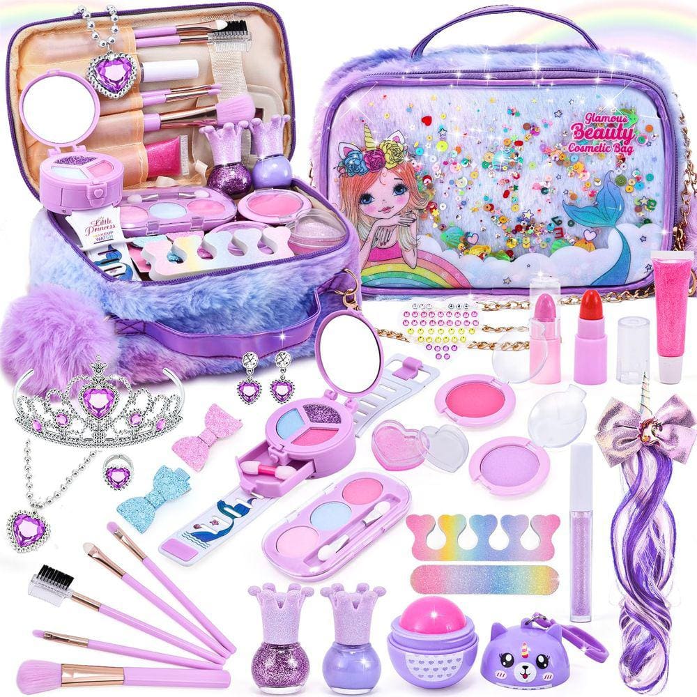 Conjunto de maquiagem Tacobear Kids lavável com bolsa de cosméticos de unicórnio