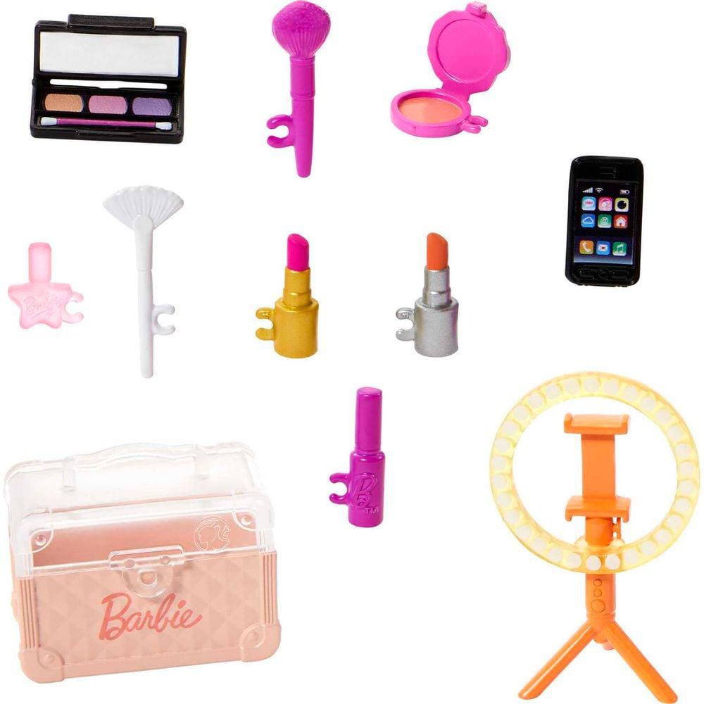 Conjunto de acessórios Tutorial de maquiagem da Barbie com 12 peças de brinquedo