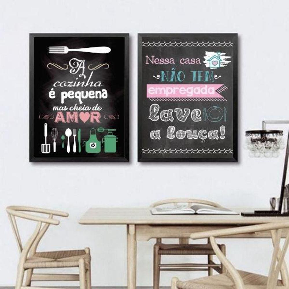 Kit 2 Quadros Cozinha Pequena - Lave A Louça 24X18Cm - Vidro