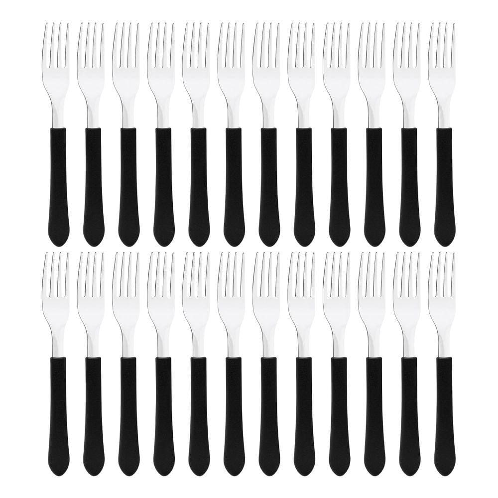 Kit 24 Garfo de Mesa Tramontina Leme Inox Cabo Preto